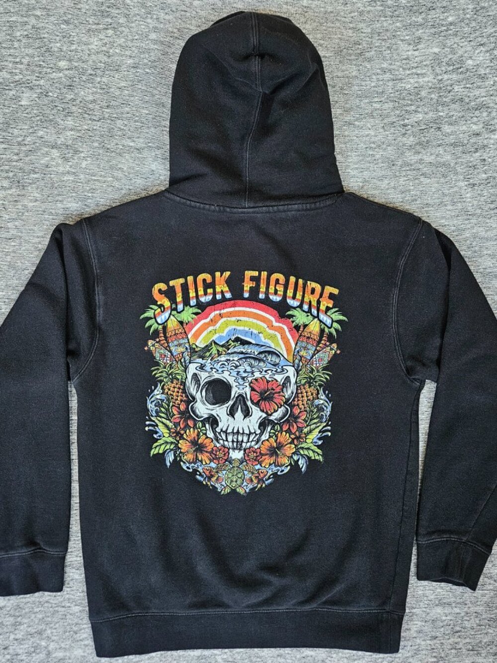Stick Figure Roots Music Reggae Band Hoodie Men's Small Black Skull Graphic